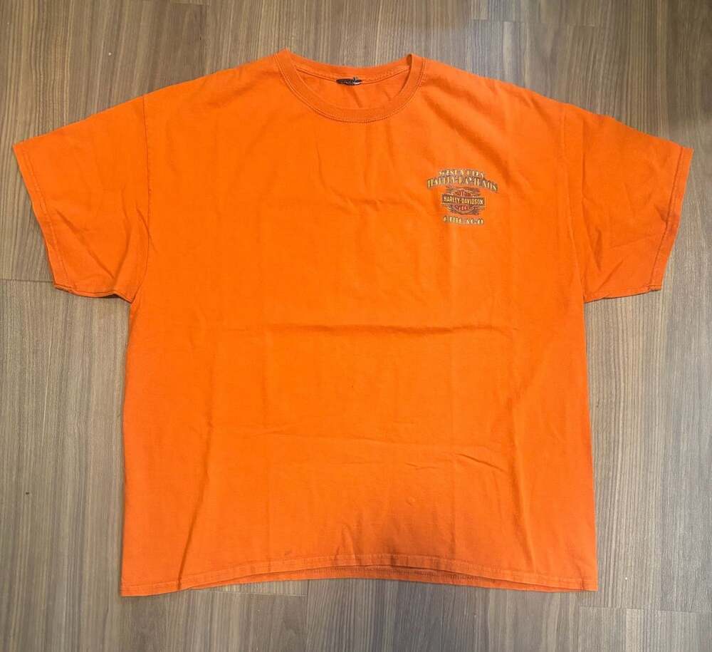 Harley Davidson Graphic T-Shirt Orange Chicago Motorcycle